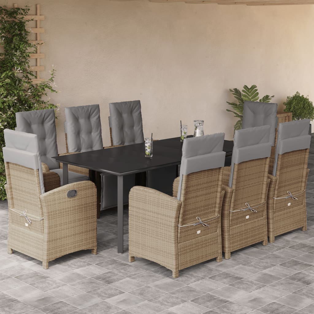 9-tlg. Garten-Essgruppe mit Kissen Beige Poly Rattan